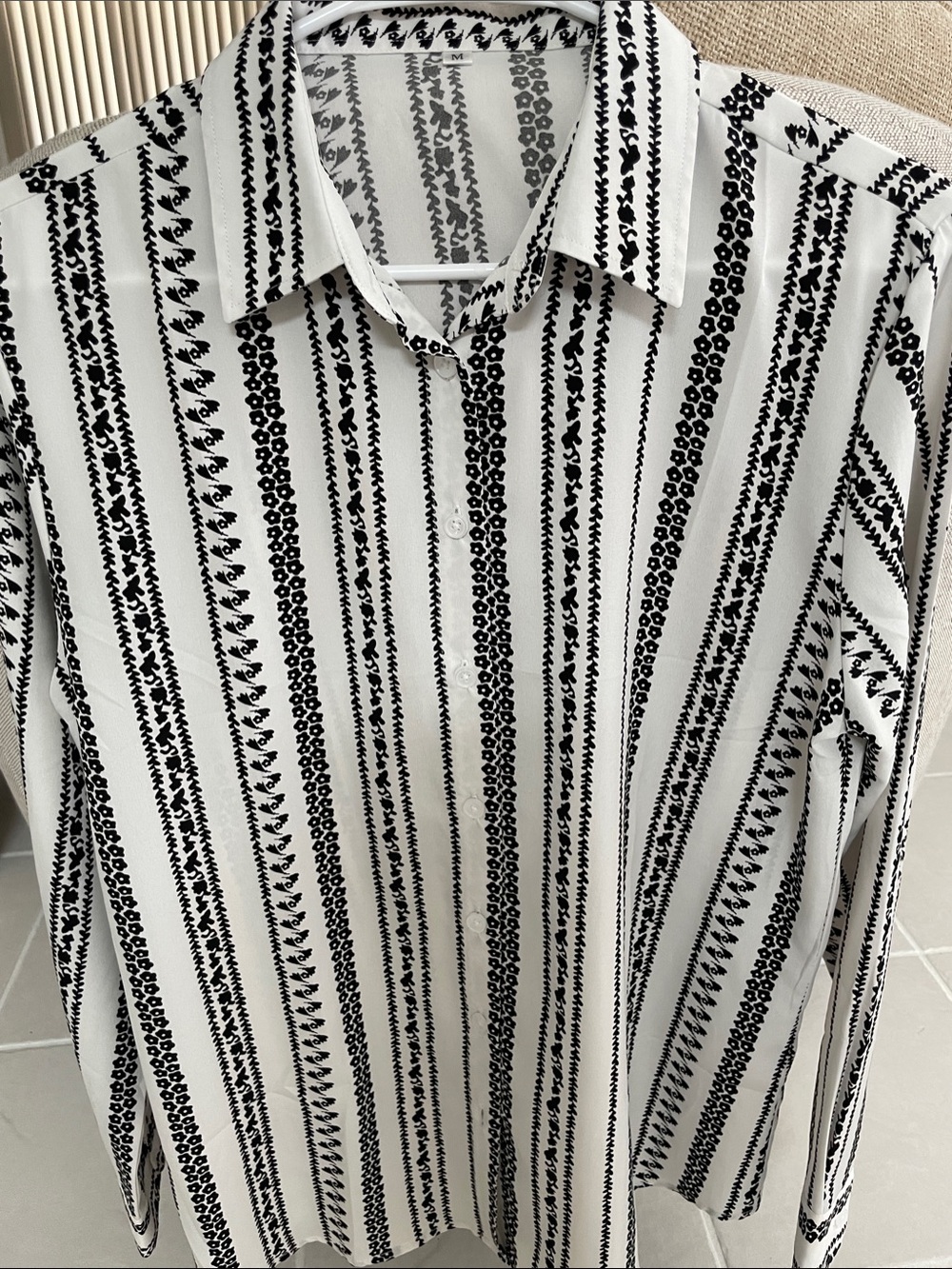Men's Black & White Vertical Pattern Button-Down Shirt